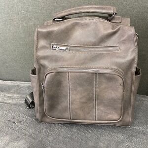 Modern + Chic Vegan Leather Convertible Backpack Purse Gray Taupe Silver Zip